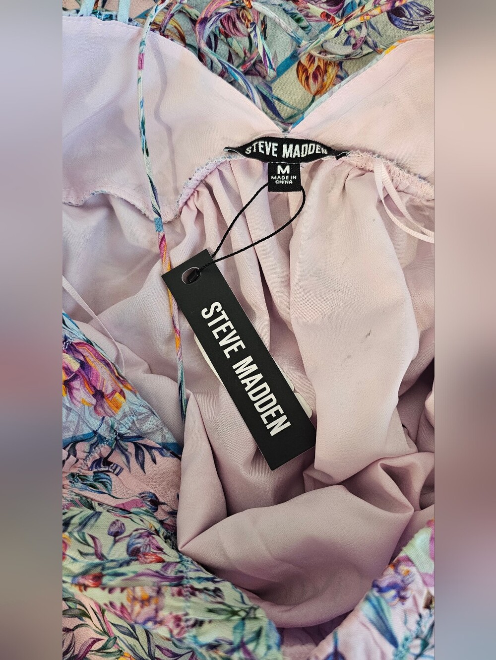 Steve Madden Lavender & Pink Floral Boho Lined Maxi Dress Thigh Slit Womens 6-8 - Picture 6 of 10